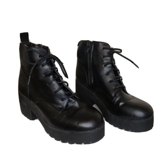 Wild Diva Shoes - Wild Diva Women's Chunky Y2K Combat Boots Block Hill Size 6 Black Zipper. 3e